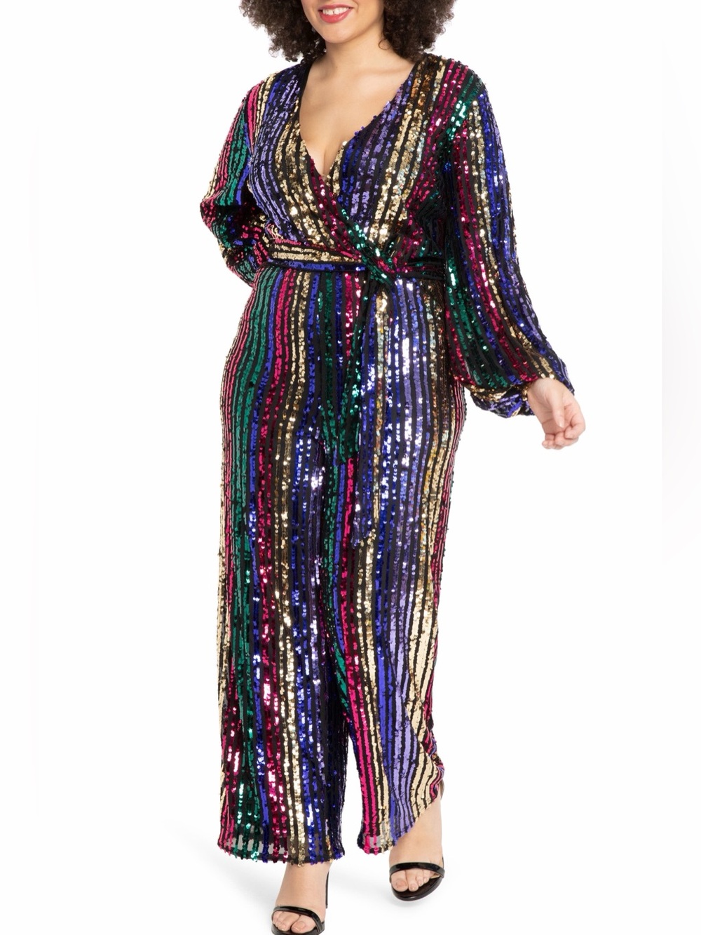Sequin Multicolor Striped Jumpsuit - Size 14